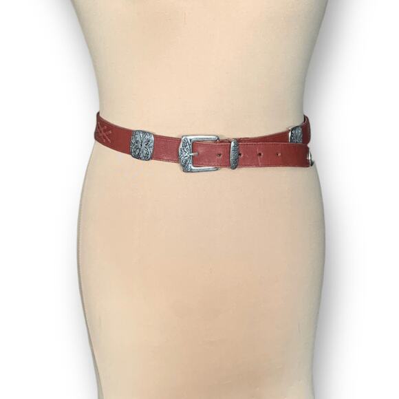 Vintage Latigo Leather Concho Belt Western Cowgirl Rodeo Ranch Brown Size Large main image 8